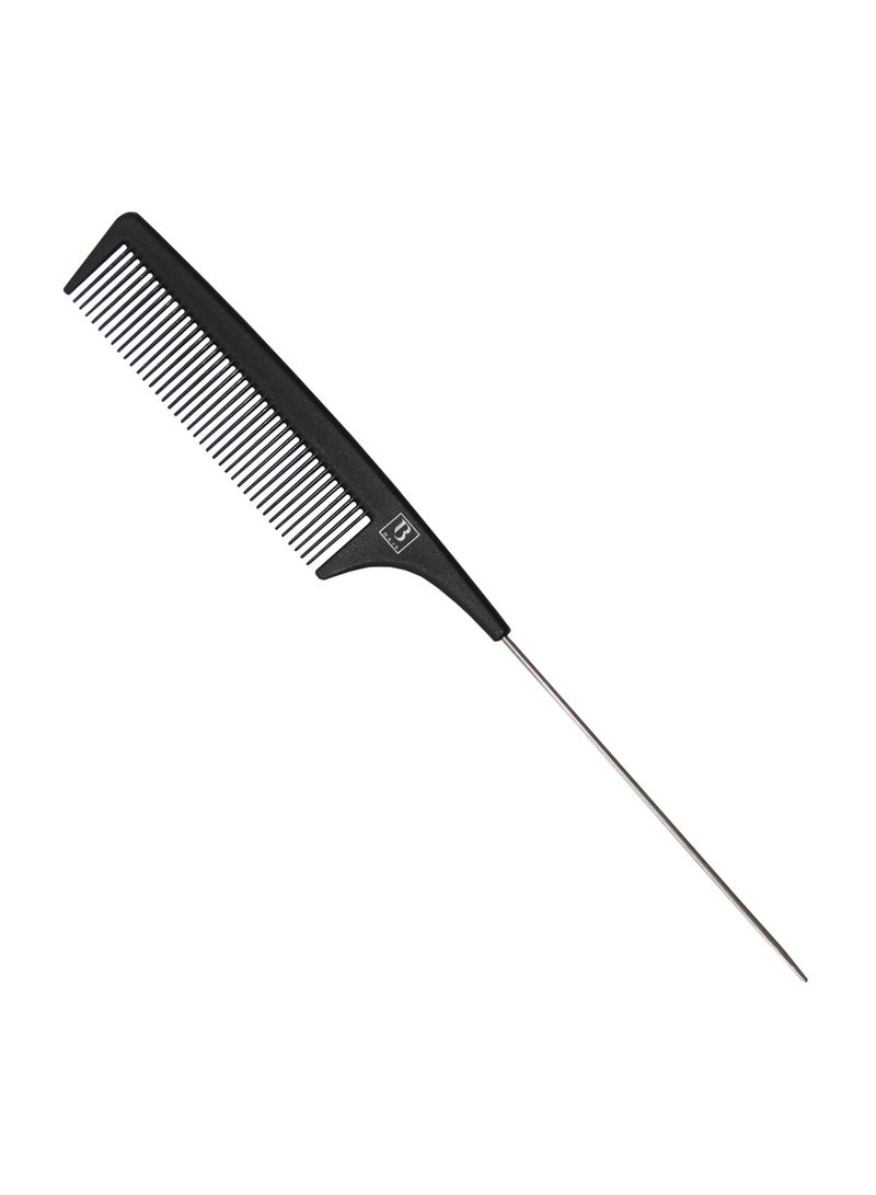 Professional Hairdressing Tail Comb with Aluminium Metal Tail Black - Image 1