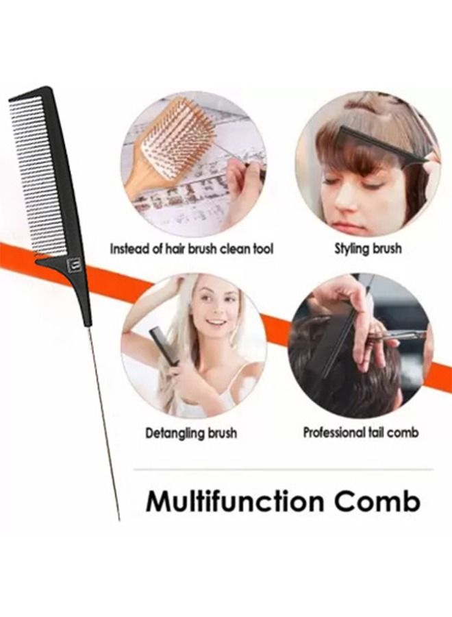 Professional Hairdressing Tail Comb with Aluminium Metal Tail Black - Image 2