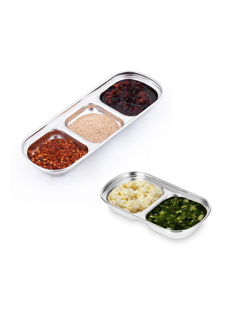 SYOSI Divided Seasoning Sauce Dip Bowl,Sauce Dish,Stainless Steel Sauce Dish,Dipping Plate Snack Plate Divided Food Dipping Bowl Plate Tray Kitchen Tableware for BBQ Home Kitchen Plates(2&3 Grids) - pzsku/ZFF3DE4DABBECBCBE44CDZ/45/_/1706596032/b923bc1c-af37-4c3b-8a30-6f3ac9b59714