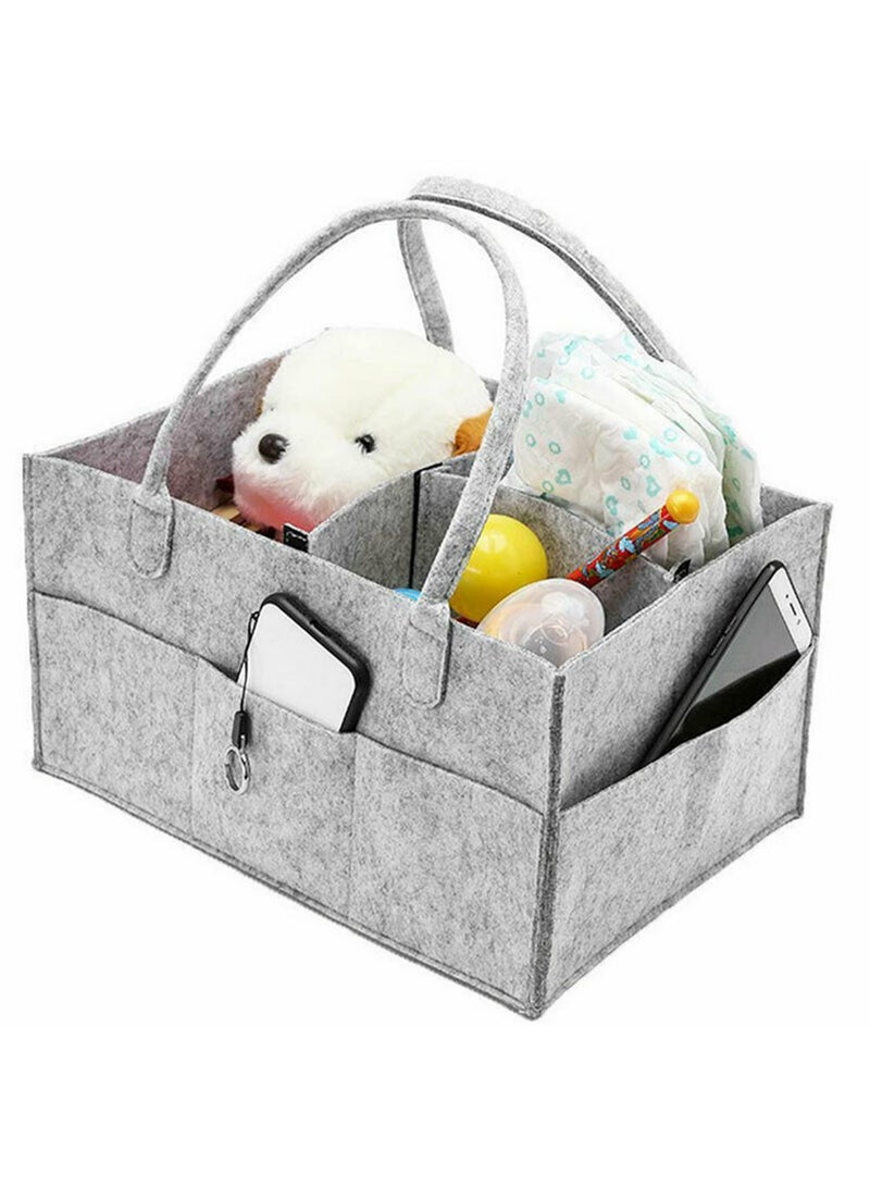 1PCS Baby Diaper Organizer Caddy Nappy Kids Storage Carrier Bag Grey Felt Diaper Bag Multifunctional Folding Storage Basket - Image 1