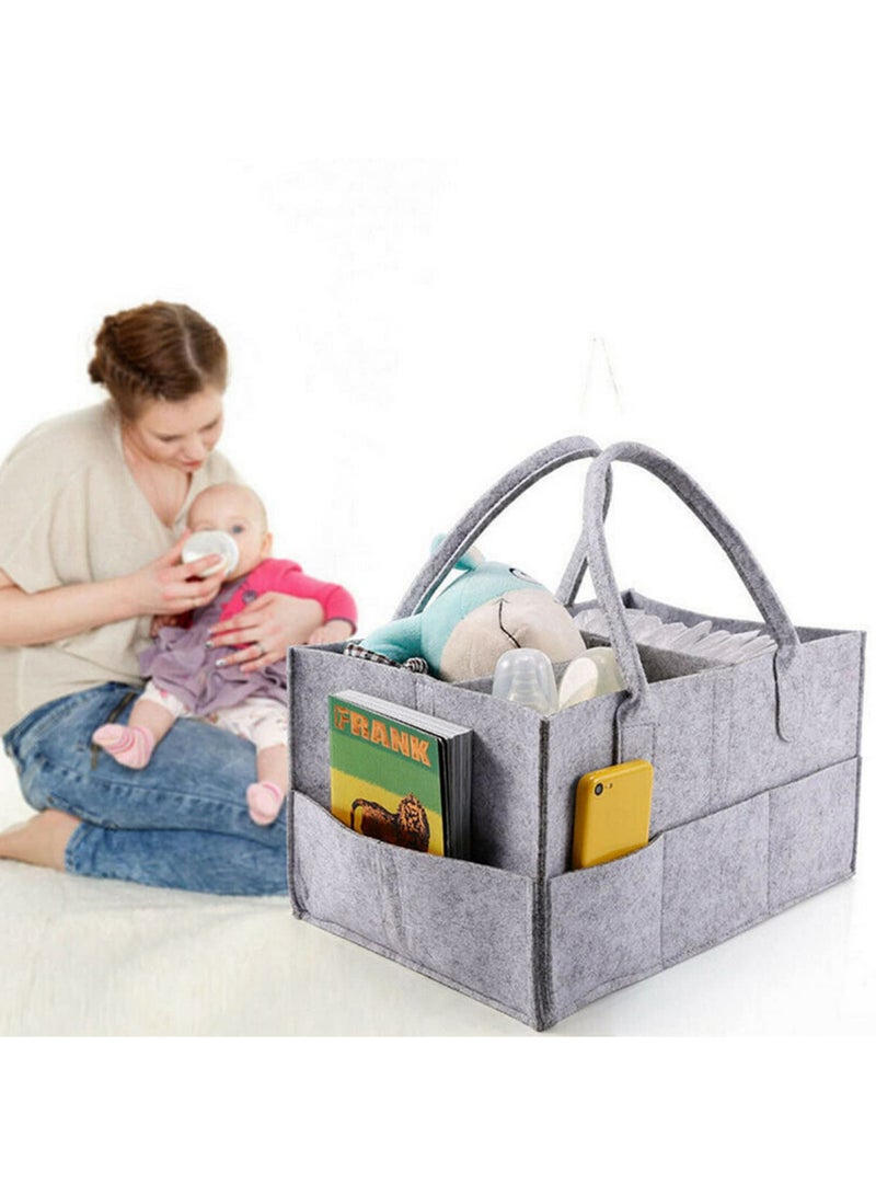 1PCS Baby Diaper Organizer Caddy Nappy Kids Storage Carrier Bag Grey Felt Diaper Bag Multifunctional Folding Storage Basket - Image 5