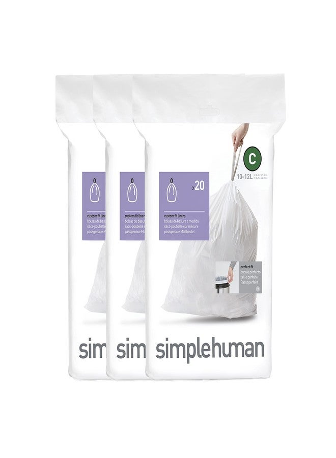 simplehuman Code C 60 Count, Dispenser Pack Custom Fit Liners, Drawstring Trash Bags, 10-12 Liter / 2.6-3.2 Gallon, White - Image 1