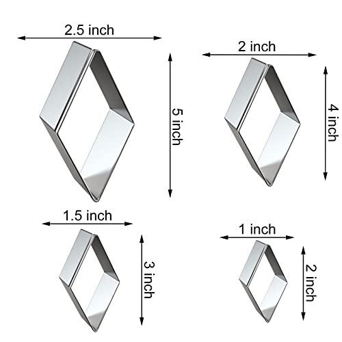 QAAQS Rhombus Diamond Cookie Cutter Set - 4 Piece Assorted Sizes (5 Inch, 4 Inch, 3 Inch, 2 Inch) - Stainless Steel - Image 2