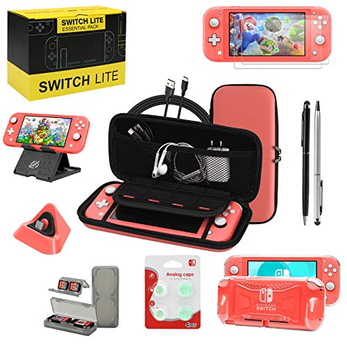 WDZREE Switch Lite Accessories Bundle, Kit with Carrying Case,TPU Case Cover with Screen Protector,Charging Dock,Playstand, Game Case, USB Cable, Stylus,Thumb Grip Caps for Nintendo Switch Lite - Image 1