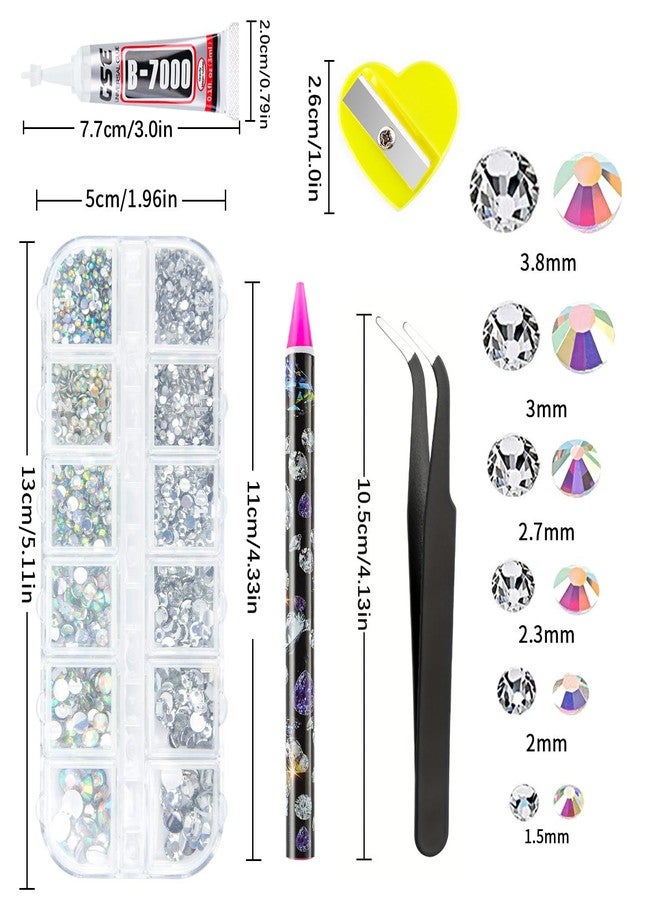 Canvalite Rhinestones 1500PCS in 6 Sizes Flat Back Nail Gems, Crystal AB Art with Pick Up Tweezers and Rhinestone Picker Dotting Pen, for Nails, Makeup, Craft by Canvalite, Clear 01 - Image 2