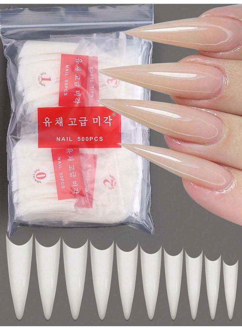 Generic 500pcs/Bag Acrylic Nail Tips Stiletto Coffin Practice Nail Capsules Artificial False Soft Gel Full Cover Nail Tips Manicure Tool - Image 1