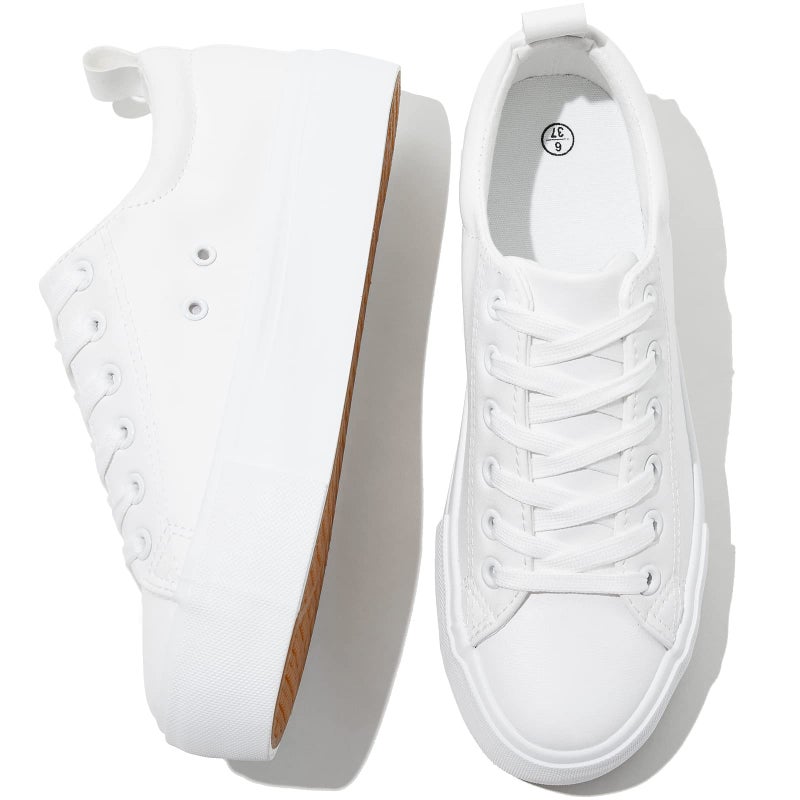 SERNIAL Womens White Platform Sneakers PU Leather Platform Shoes Walking Shoes for Women(White,US6) - Image 1