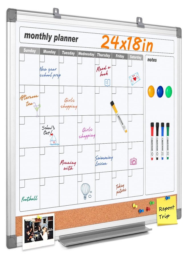 MAKELLO Dry Erase Calendar for Wall 24" x 18", Whiteboard Calendard with Cork Board for Office, Home, School, Family, Kitchen and Bedroom - Image 1