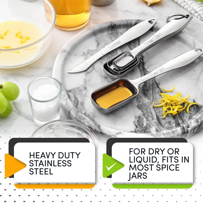 Spring Chef Stainless Steel Measuring Spoons Set of 6 with Leveler, Rectangular Metal Teaspoon & Tablespoon Measuring Spoons for Dry & Liquid Ingredients - Nesting Kitchen Gadgets For Baking & Cooking - Image 3