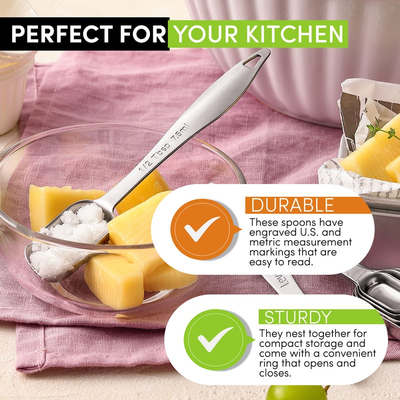 Spring Chef Stainless Steel Measuring Spoons Set of 6 with Leveler, Rectangular Metal Teaspoon & Tablespoon Measuring Spoons for Dry & Liquid Ingredients - Nesting Kitchen Gadgets For Baking & Cooking - Image 4