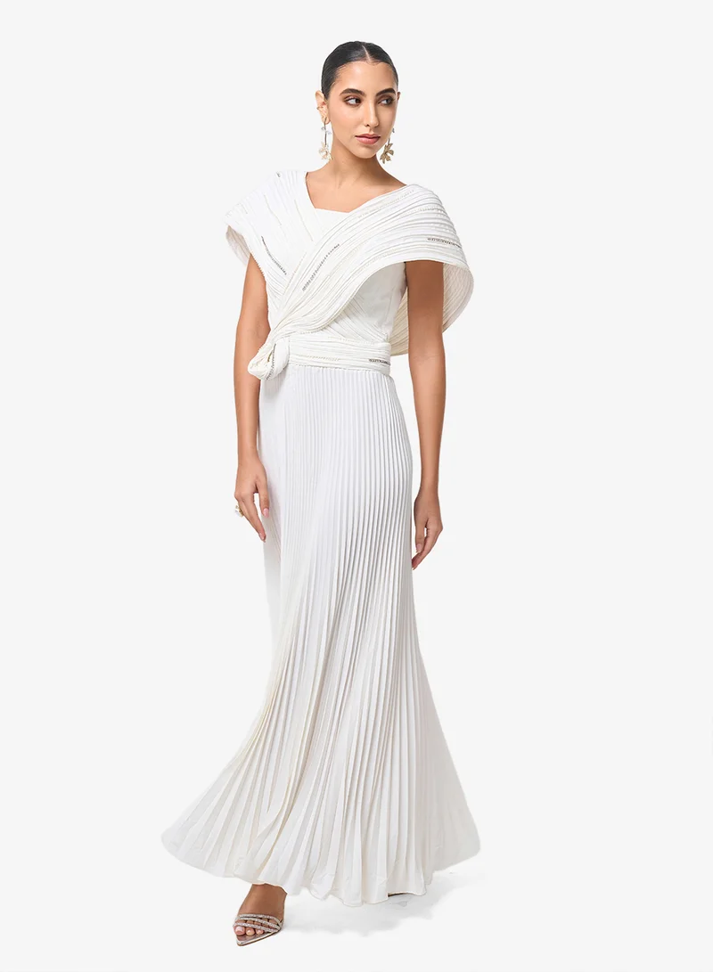 Threadz by Ajooni  Sculptural Pleated Maxi Dress for Women | Best Price UAE