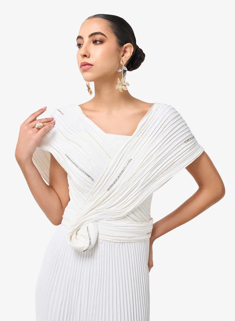 Threadz by Ajooni  Sculptural Pleated Maxi Dress for Women | Best Price UAE