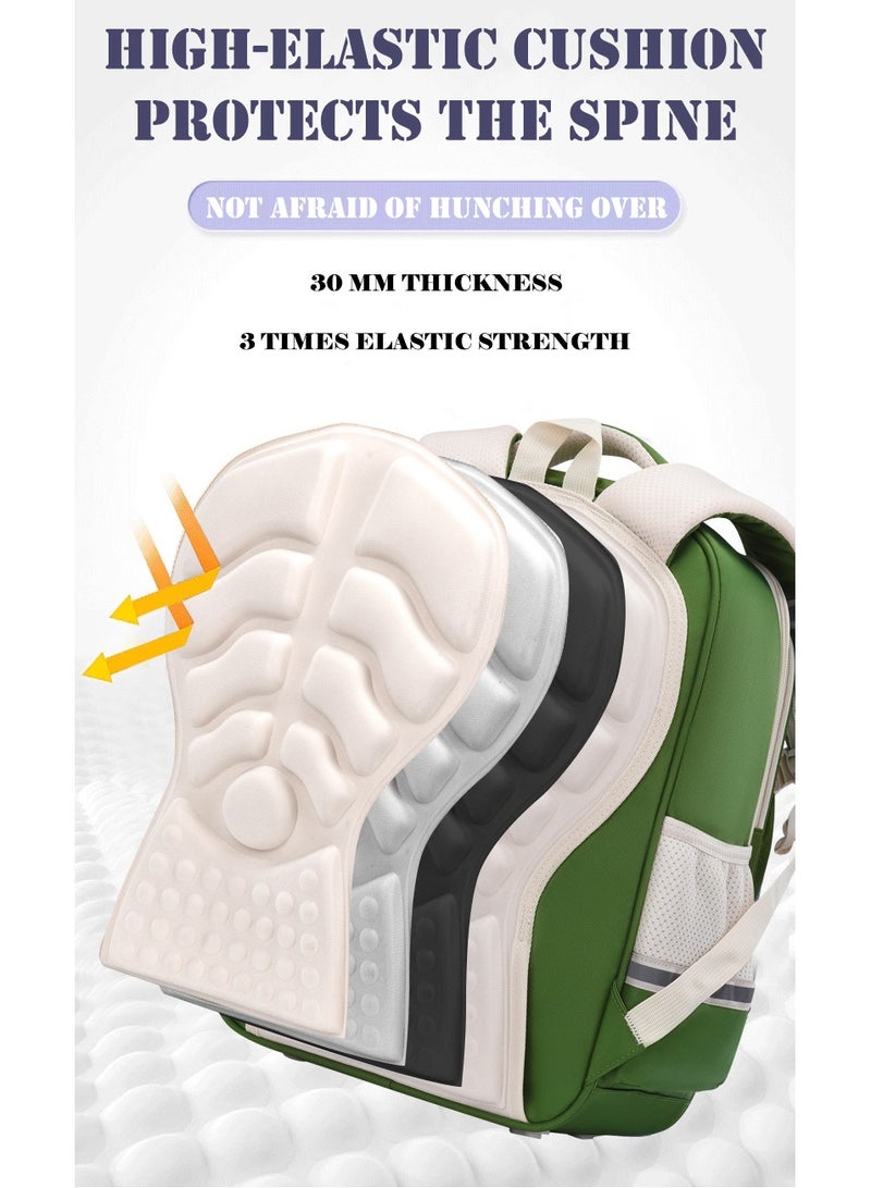 سكاي فيو حقيبة ظهر SKY VIEW للأطفال للبنات والأولاد خفيفة الوزن حقيبة مدرسية ابتدائية لطيفة بسعة كبيرة حقيبة ظهر مدرسية للكمبيوتر المحمول للطلاب المراهقين مع قلادة دمية الكابيبارا ودبوس (أخضر مقاس كبير) - Image 3