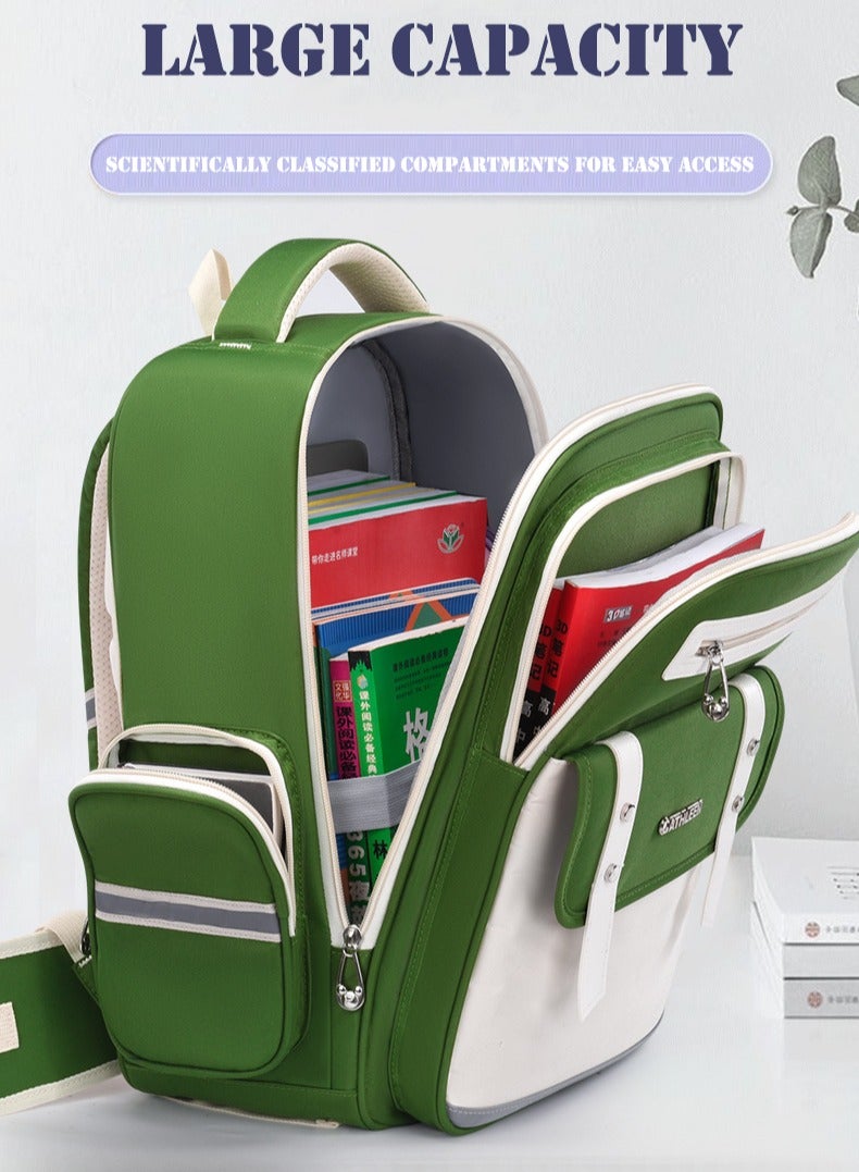 سكاي فيو حقيبة ظهر SKY VIEW للأطفال للبنات والأولاد خفيفة الوزن حقيبة مدرسية ابتدائية لطيفة بسعة كبيرة حقيبة ظهر مدرسية للكمبيوتر المحمول للطلاب المراهقين مع قلادة دمية الكابيبارا ودبوس (أخضر مقاس كبير) - Image 4