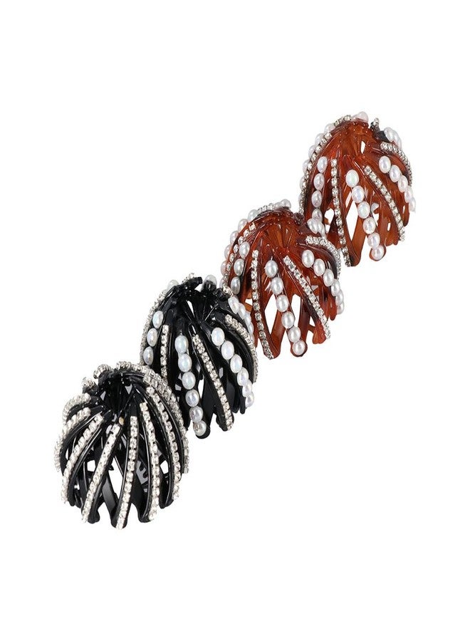 Kopida 2PCS Birds Nest Hair Clips with Rhinestone & Pearl, Hair Clip Holder, Bun Maker, Plastic, Black, Female - Image 4