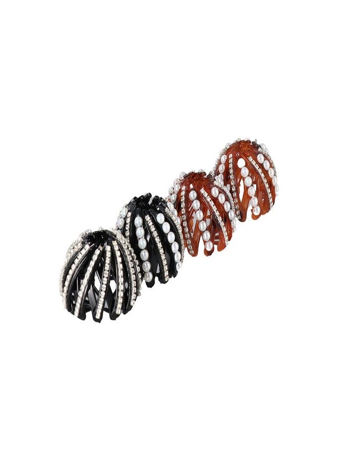 Kopida 2PCS Birds Nest Hair Clips with Rhinestone & Pearl, Hair Clip Holder, Bun Maker, Plastic, Black, Female - Image 5
