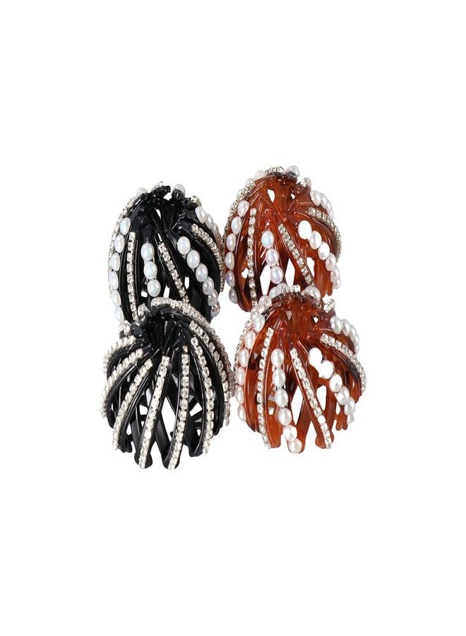 Kopida 2PCS Birds Nest Hair Clips with Rhinestone & Pearl, Hair Clip Holder, Bun Maker, Plastic, Black, Female - Image 3