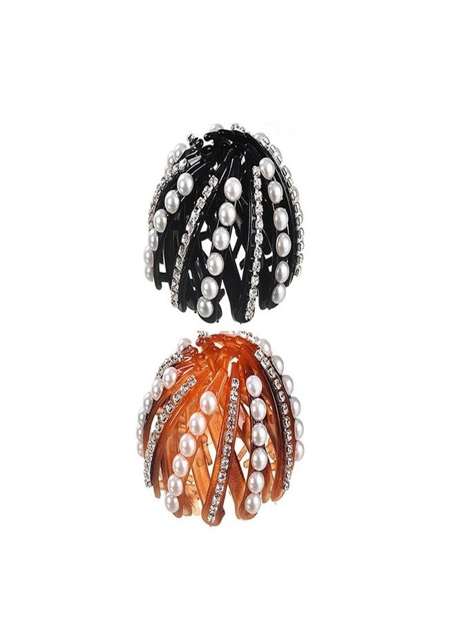 Kopida 2PCS Birds Nest Hair Clips with Rhinestone & Pearl, Hair Clip Holder, Bun Maker, Plastic, Black, Female - Image 1