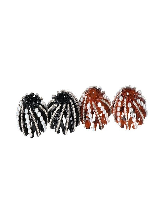 Kopida 2PCS Birds Nest Hair Clips with Rhinestone & Pearl, Hair Clip Holder, Bun Maker, Plastic, Black, Female - Image 2