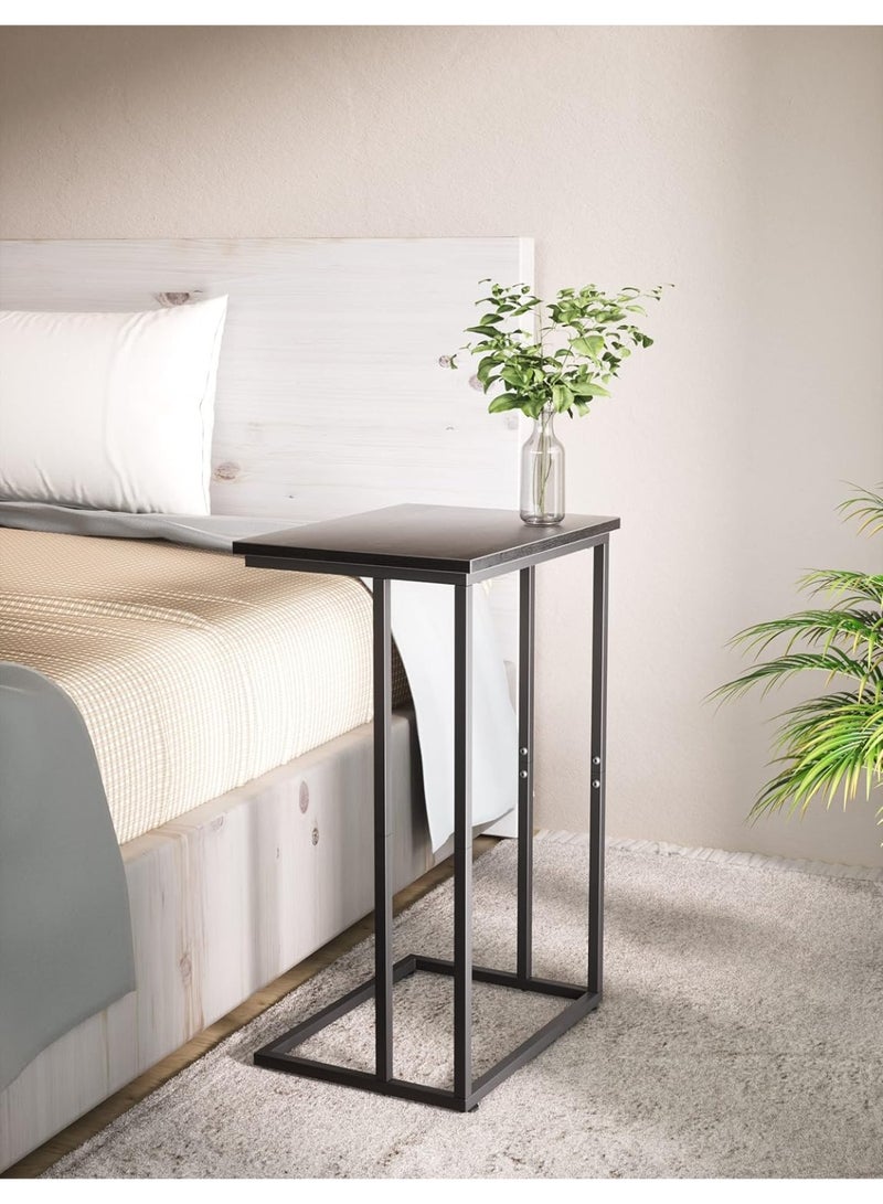 Wide C-Shaped Side Table for Sofa and Bed – Industrial Metal Frame Snack Table, Retro Laptop C Table for Living Room & Bedroom, Space-Saving End Table, Black - Image 1