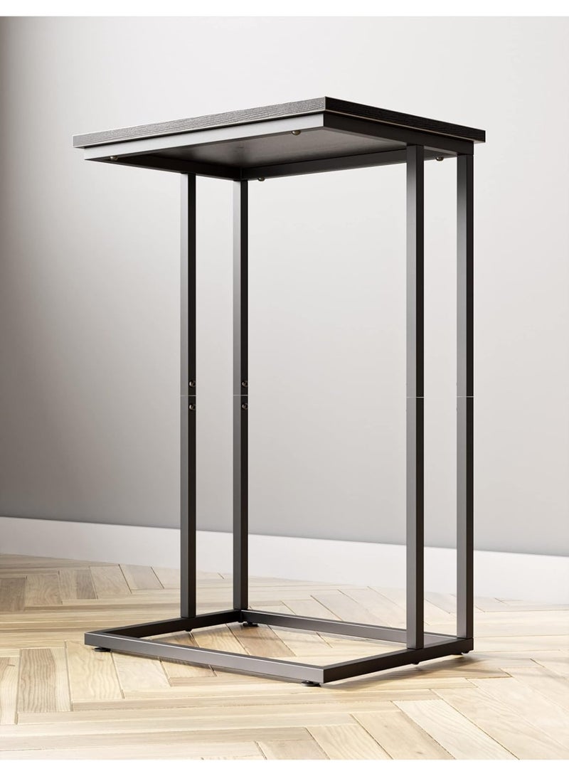 Wide C-Shaped Side Table for Sofa and Bed – Industrial Metal Frame Snack Table, Retro Laptop C Table for Living Room & Bedroom, Space-Saving End Table, Black - Image 2