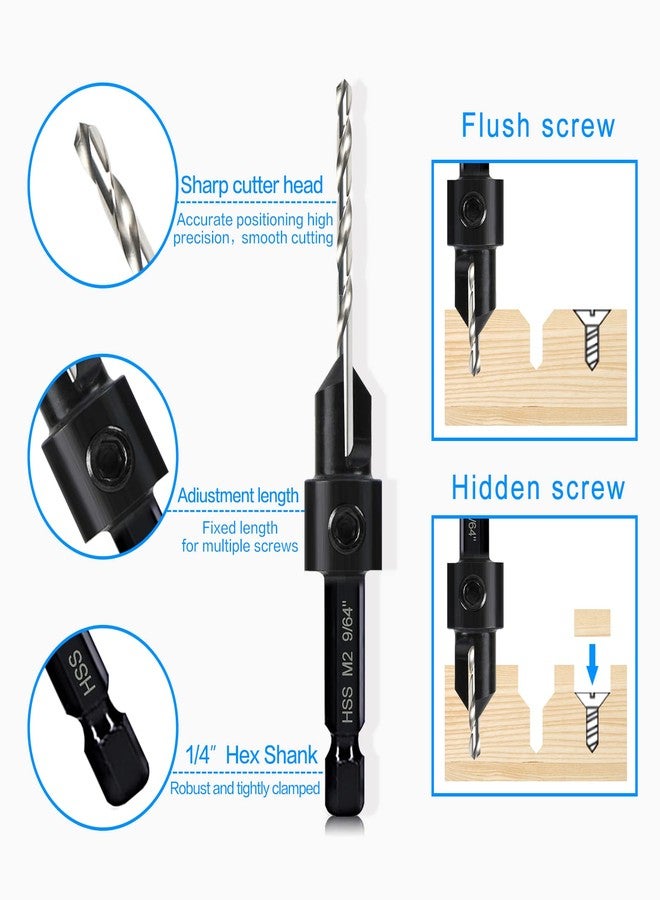 DKIBBITH 7 Pack Countersink Drill Bits Set, Wood Drill Countersink Counterbore 3in1, Three 82-Degree Chamfer Cutters, M2 Counterbore Cutting Depth Adjustable, with 2 Allen Wrenches and 1/4” Hex Shank - Image 5