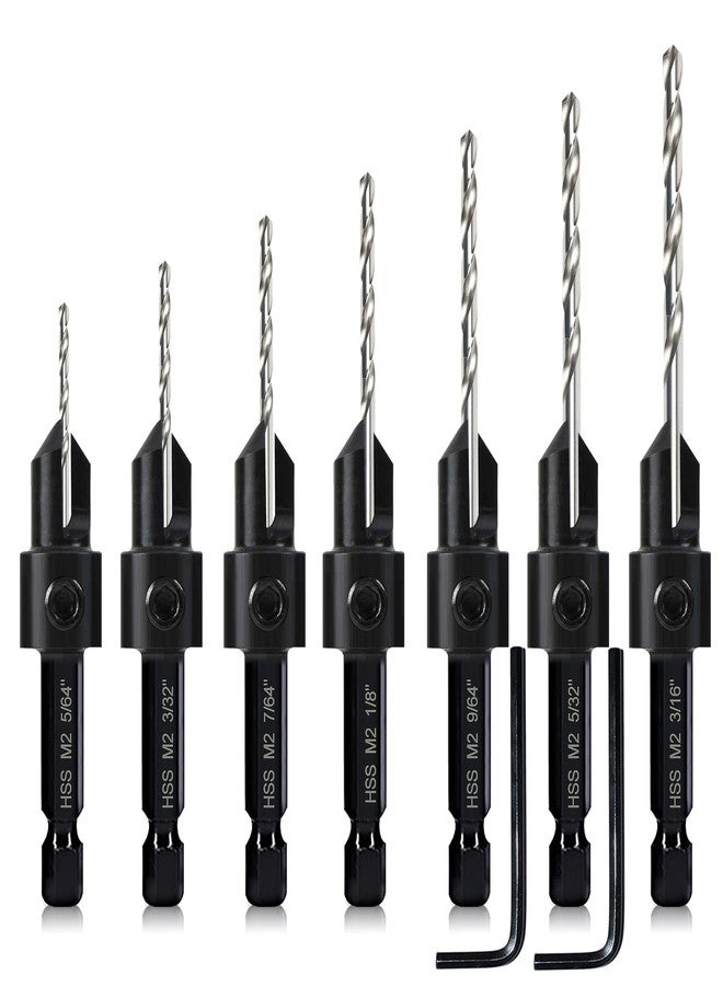 DKIBBITH 7 Pack Countersink Drill Bits Set, Wood Drill Countersink Counterbore 3in1, Three 82-Degree Chamfer Cutters, M2 Counterbore Cutting Depth Adjustable, with 2 Allen Wrenches and 1/4” Hex Shank - Image 2