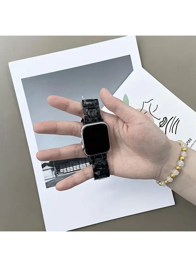 حزام راتنج الزهر الأسود لساعة أبل سلسلة 10 و9 و8 و7 وSE و6 و5 و4 و3 و2 و1 بمقاس 38 و40 و41 و42 ملم - Image 1