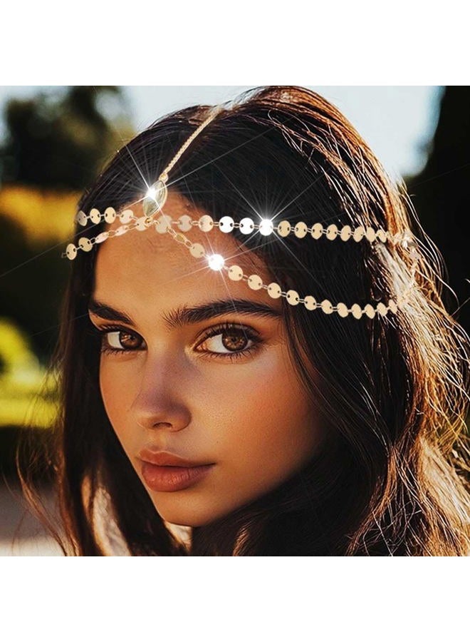 Yean سلسلة رأس ذهبية، مجوهرات شعر بوهيمية، غطاء رأس، عصابة رأس للجبهة، إكسسوارات عصابة رأس شعر للمهرجانات للنساء والفتيات (ذهبي) - Image 3