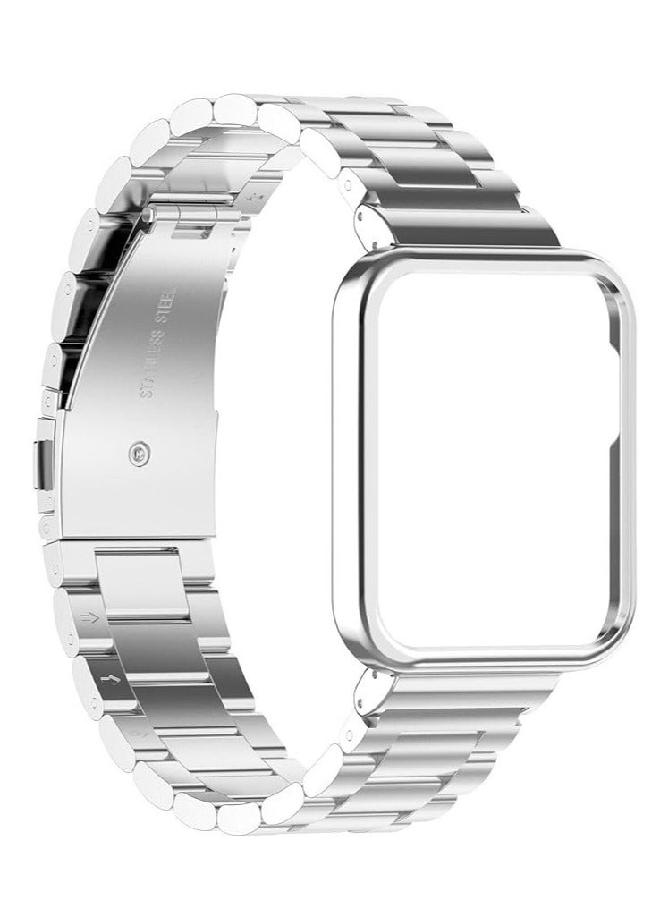 Generic 2in1 Stainless Steel Watch Band Strap with Magnetic Metal Frame Cover For Xiaomi Mi Watch Lite/Redmi Watch (Silver)  - Image 2