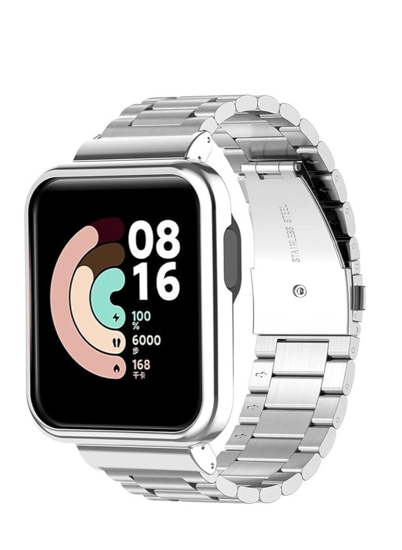 Generic Generic 2in1 Stainless Steel Watch Band Strap with Magnetic Metal Frame Cover For Xiaomi Mi Watch Lite/Redmi Watch (Silver)  - Image 4