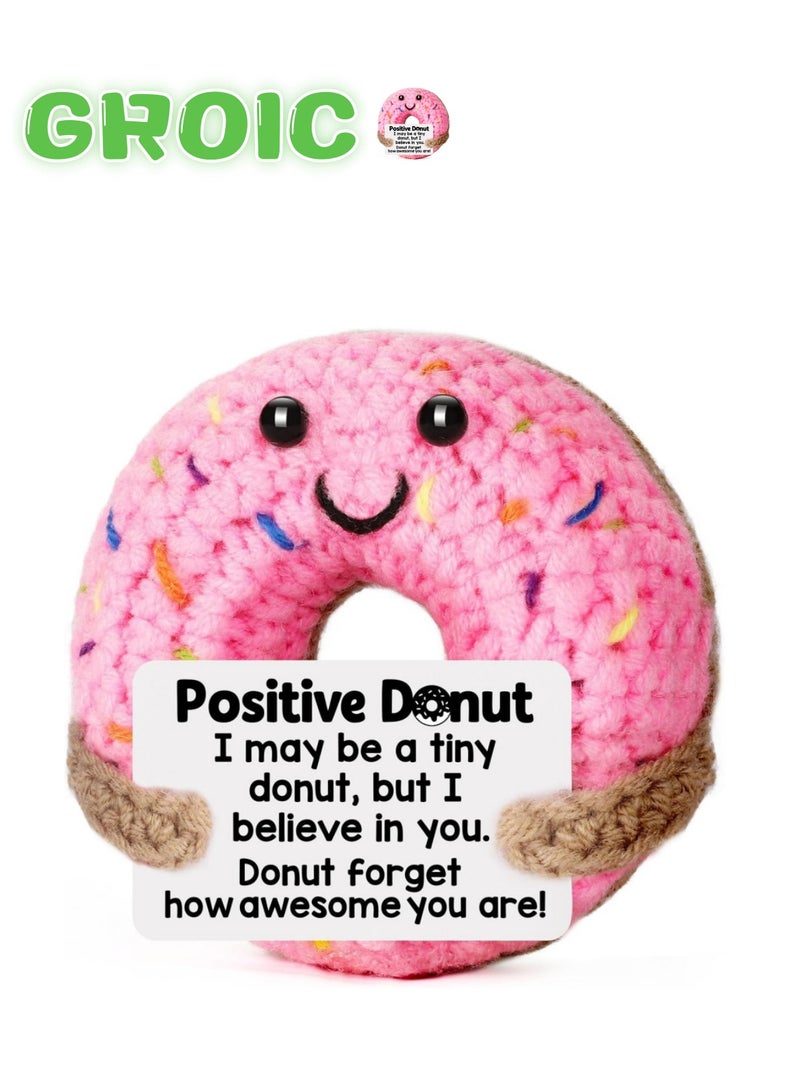 GROIC Positive Pocket Donut Doll, Funny Emotional Support Knitted Toy with Positive Card, Woolen Crochet Donut, Cheer Up Graduation Gift, Encouragement for Friends - Image 1