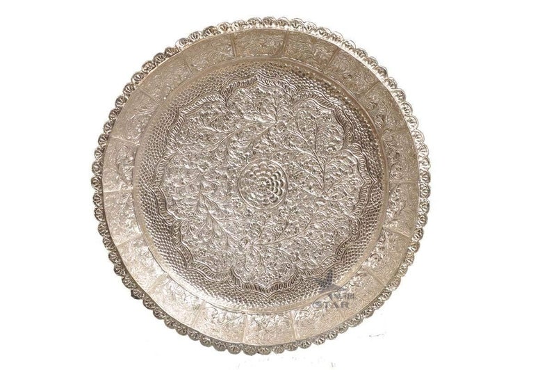 Damurhu Damurhu Silver Coated Handcrafted Brass Parat Thali Plater Plate Size18 - Image 1