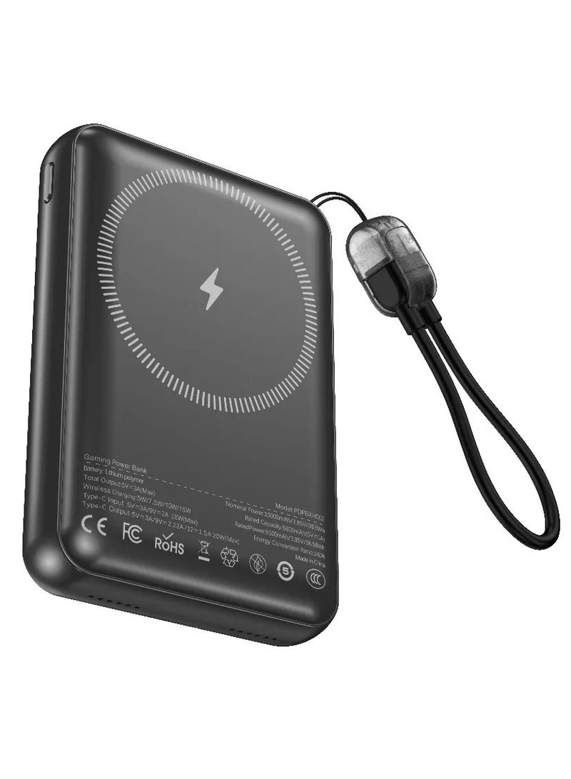 porodo Arcadevolt Console with Built-in 100+Classic Game and 10000 mAh MagSafe Power Bank / 2.8 inch HD Screen / PD 20W Fast Charger Powerbank 10000mAh Bulit in Games / Wireless Charger / with Type-C Lanyard Cable - Black - Image 3