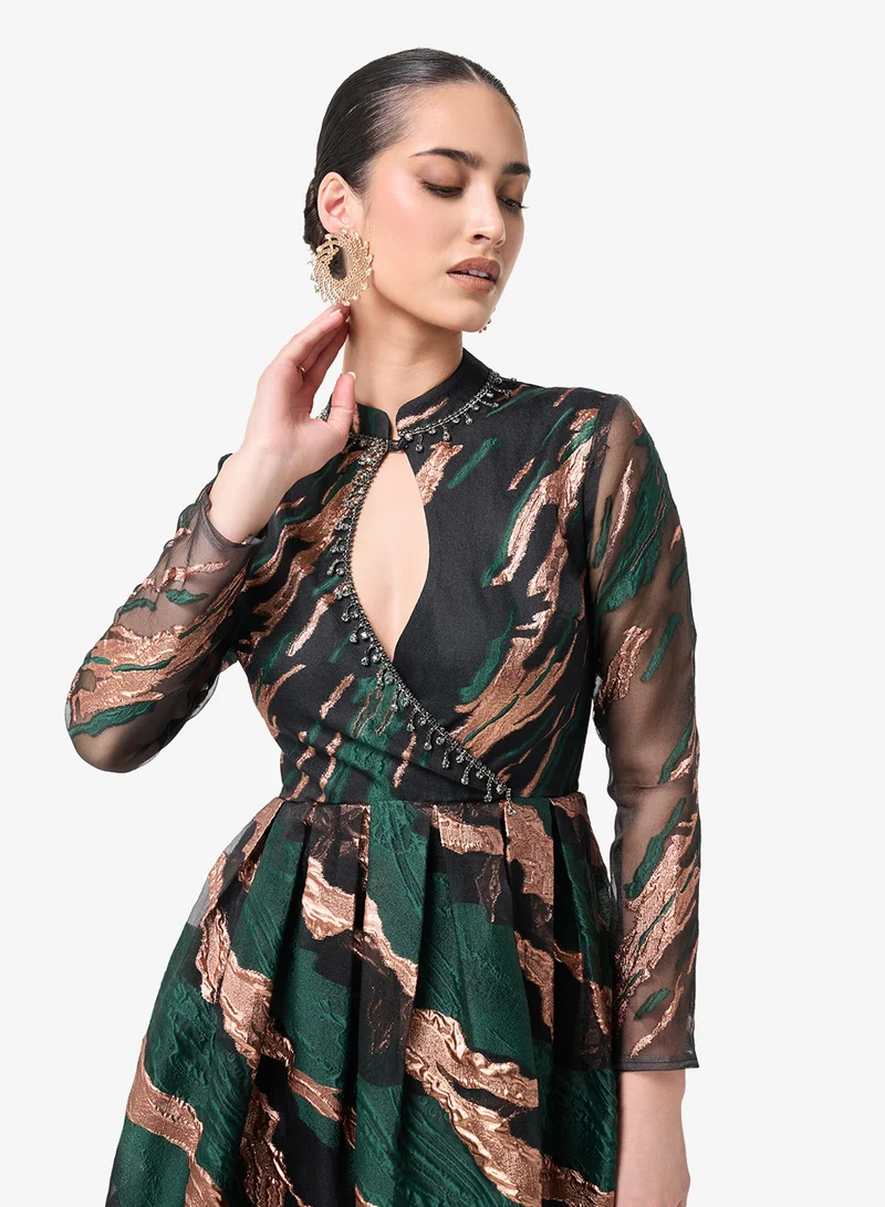 Threadz by Ajooni  Printed Long Sleeve Midi Dress for Women | Best Price UAE