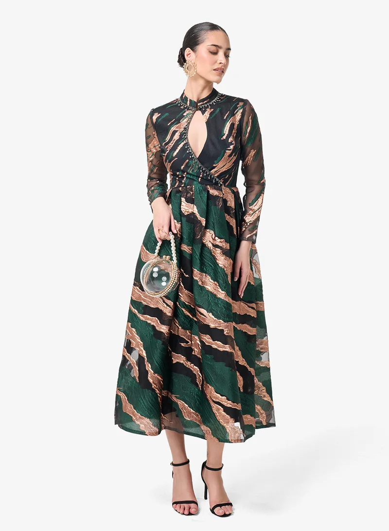 Threadz by Ajooni Printed Long Sleeve Midi Dress