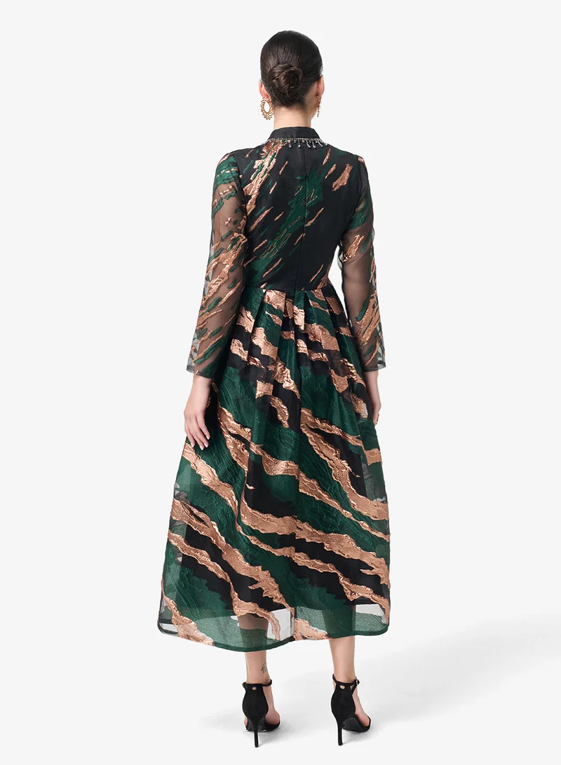 Threadz by Ajooni Printed Long Sleeve Midi Dress