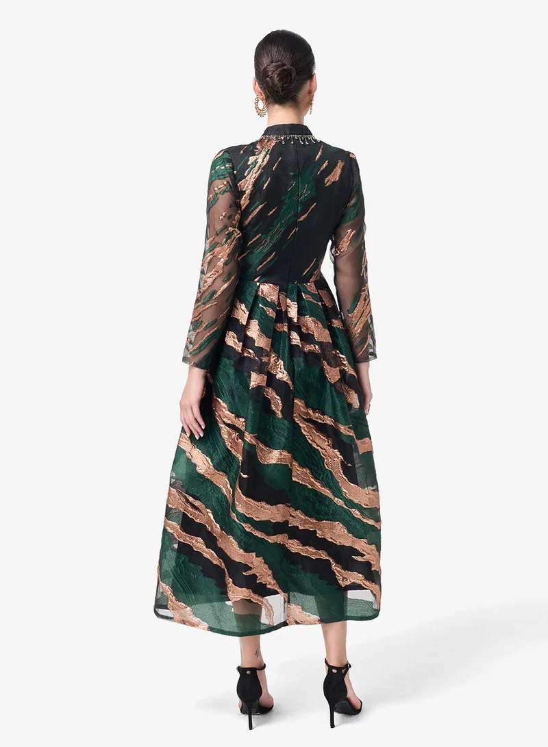 Threadz By Ajooni  Printed Long Sleeve Midi Dress for Women | Best Price UAE