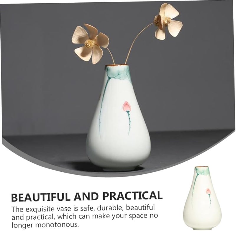 Hand Painted Lotus Vase Boho Desk Decor Modern Rustic Home Flower Decor - Image 3