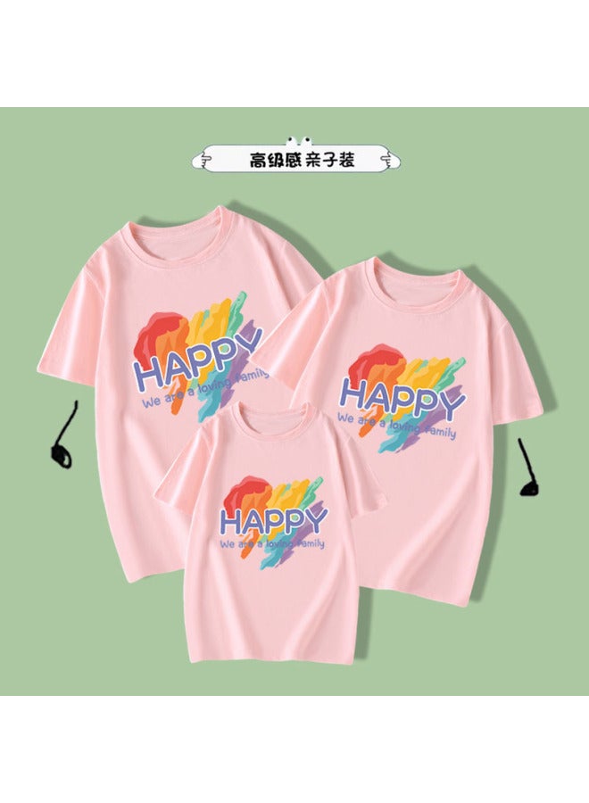 Colorful Children's Fun Graffiti Love Short-sleeved T-shirt Summer Cotton Children's Family Clothes Kindergarten Activity Student Class Clothes