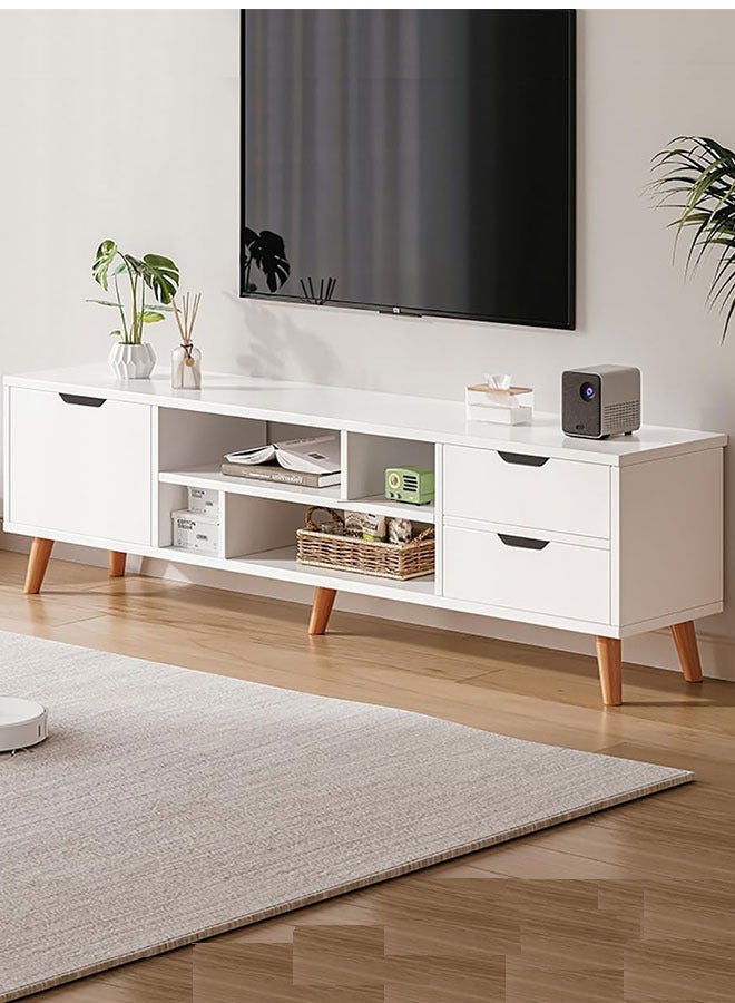 GoldenLike  طاولة تلفزيون، حامل تلفزيون حديث، وحدة تخزين وسائط، طاولة تلفزيون مع أرفف تخزين وأدراج، خزانة تخزين خلفية عالمية لغرفة المعيشة (120 * 30 * 38 سم، أبيض) - Image 1