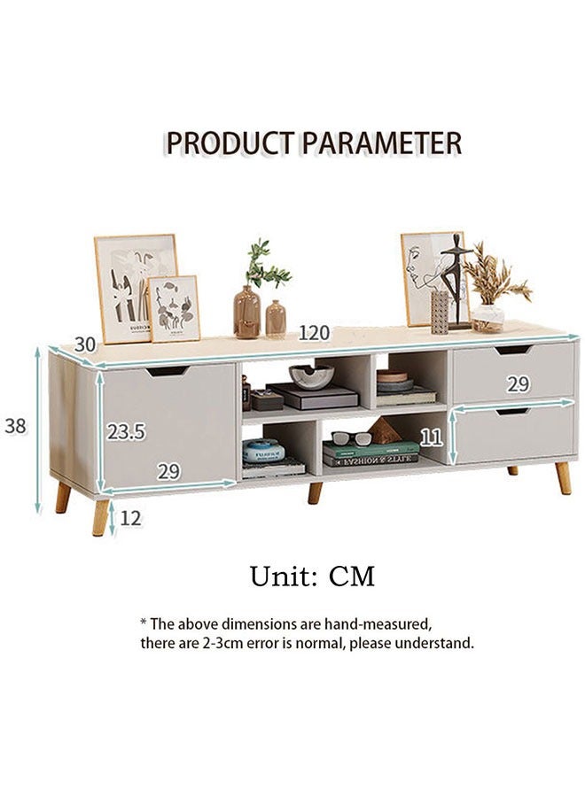 GoldenLike  طاولة تلفزيون، حامل تلفزيون حديث، وحدة تخزين وسائط، طاولة تلفزيون مع أرفف تخزين وأدراج، خزانة تخزين خلفية عالمية لغرفة المعيشة (120 * 30 * 38 سم، أبيض) - Image 2