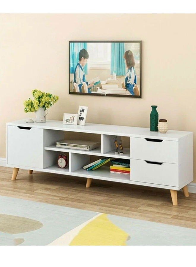 GoldenLike  طاولة تلفزيون، حامل تلفزيون حديث، وحدة تخزين وسائط، طاولة تلفزيون مع أرفف تخزين وأدراج، خزانة تخزين خلفية عالمية لغرفة المعيشة (120 * 30 * 38 سم، أبيض) - Image 4