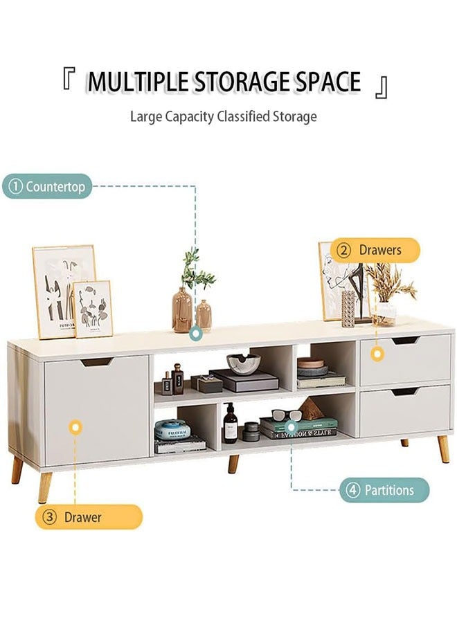 GoldenLike  طاولة تلفزيون، حامل تلفزيون حديث، وحدة تخزين وسائط، طاولة تلفزيون مع أرفف تخزين وأدراج، خزانة تخزين خلفية عالمية لغرفة المعيشة (120 * 30 * 38 سم، أبيض) - Image 5