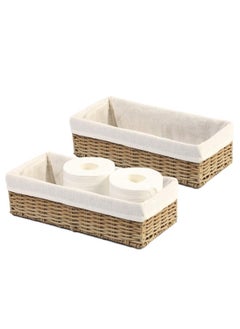 Bathroom Wicker Baskets For Organizing Toilet Paper Basket Storage Basket For Toilet Tank Top Decorative Basket For Closet Bedroom Bathroom Entryway Office Set Of 2 Beige