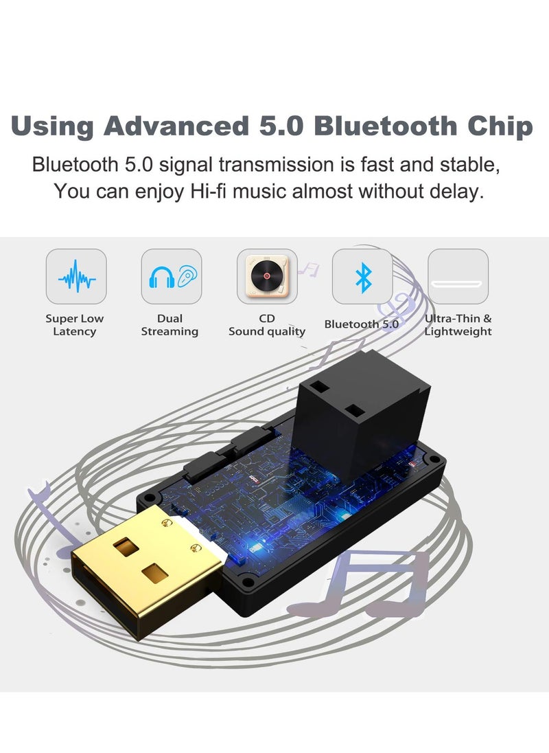 SYOSI - USB Bluetooth 5.0 Transmitter Receiver (Optical), Low Latency Wireless Audio Adapter Rechargeable Bluetooth AUX Adapter for TV PC Car/Home Stereo System Speakers, 2 Devices Simultaneously - Image 1