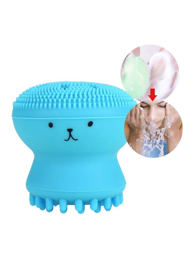 Ejoyous Face Cleansing Brush Silicone Handheld Facial Scrubber Exfoliating Grease Removal Massage Jellyfish Octopus Shaped Face Wash Brush For Women Deep Pore Cleansing(Blue) - Image 5