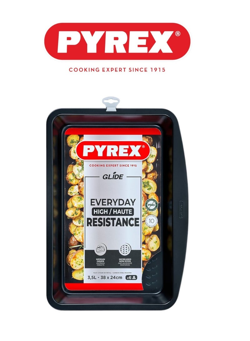 Pyrex Glide Non-Stick Roaster Rectangle 38cm –  PFAS-Free Roasting Pan for Effortless Everyday Cooking Black