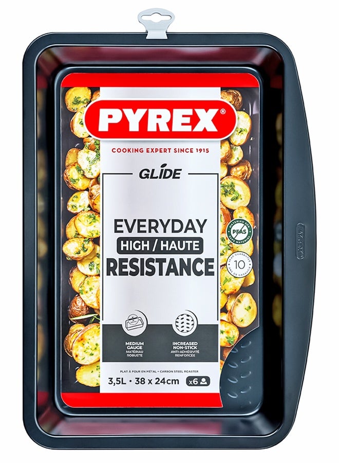 بيريكس Pyrex Glide Non-Stick Roaster Rectangle 38cm –  PFAS-Free Roasting Pan for Effortless Everyday Cooking Black - Image 1