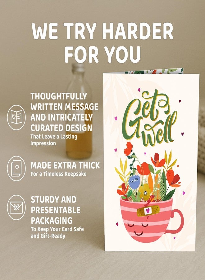 Decorably Pink and Gold Foiled 5x8in Individual Get Well Card with Envelopes and Stickers with Colorful Teacup Floral Design for Loved Ones, with Printed Message, Gifting, Mailing - Image 2